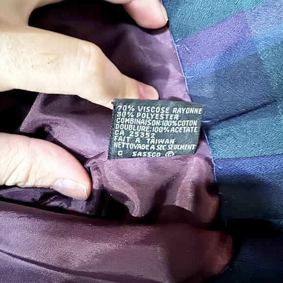 Vintage 80s Kasper Button Down Plaid Wool Blend Velvet Collared Blazer Size 10 - Picture 4 of 5